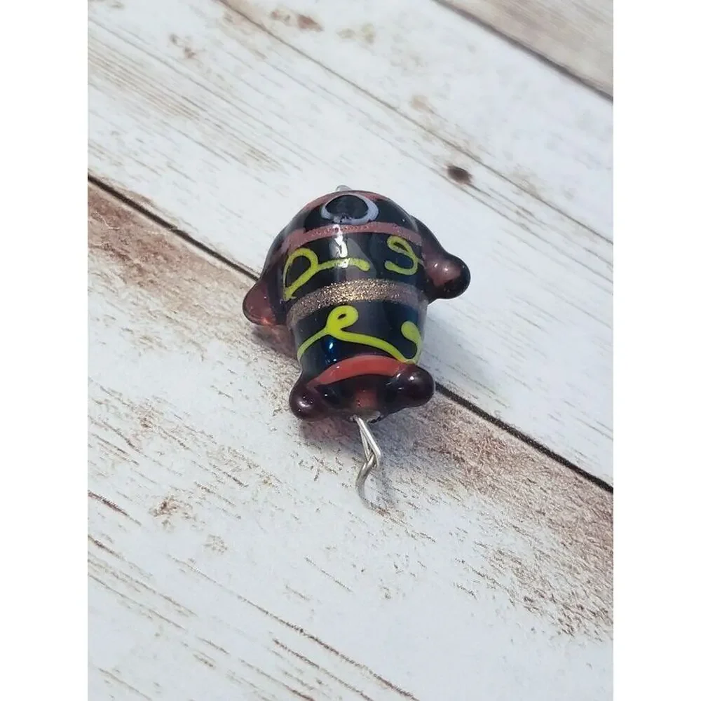 Vintage Pendant Black Glass with Multi Colored Detail